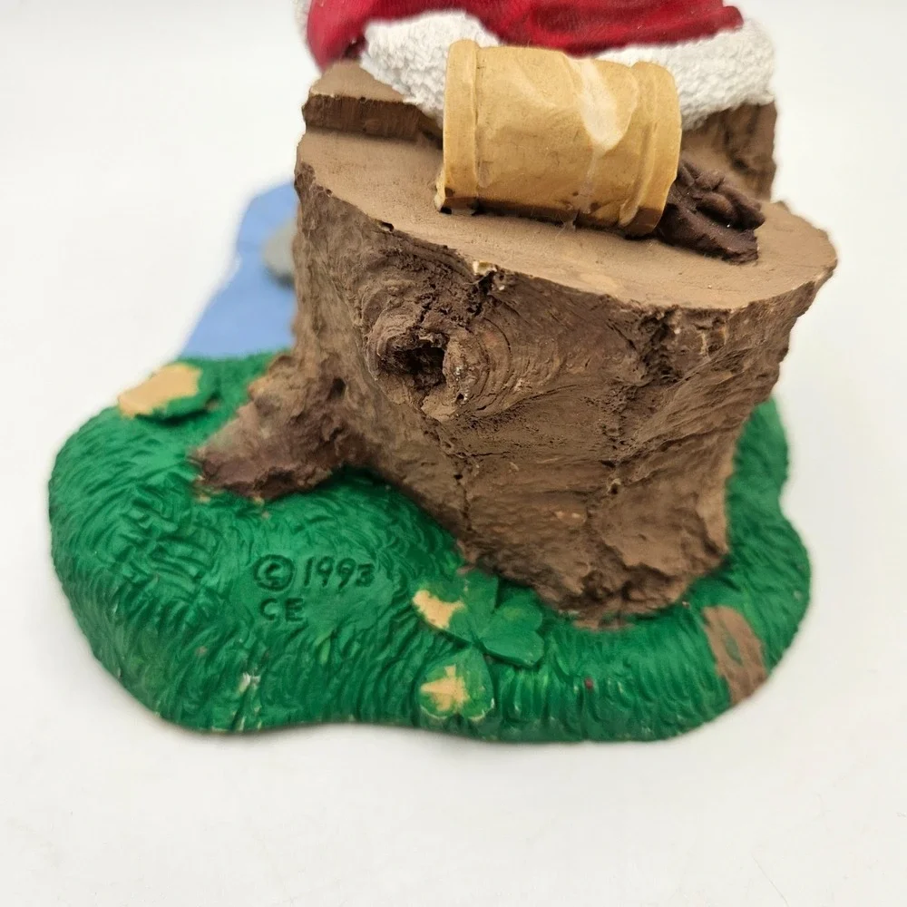 Vintage 1993 Sleeping Santa Claus Figurine Sitting on Tree Stump Creek Fishing